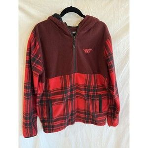 FLY RACING FLY HALF ZIP PULLOVER HOODIE RED PLAID‎ SMALL Medium